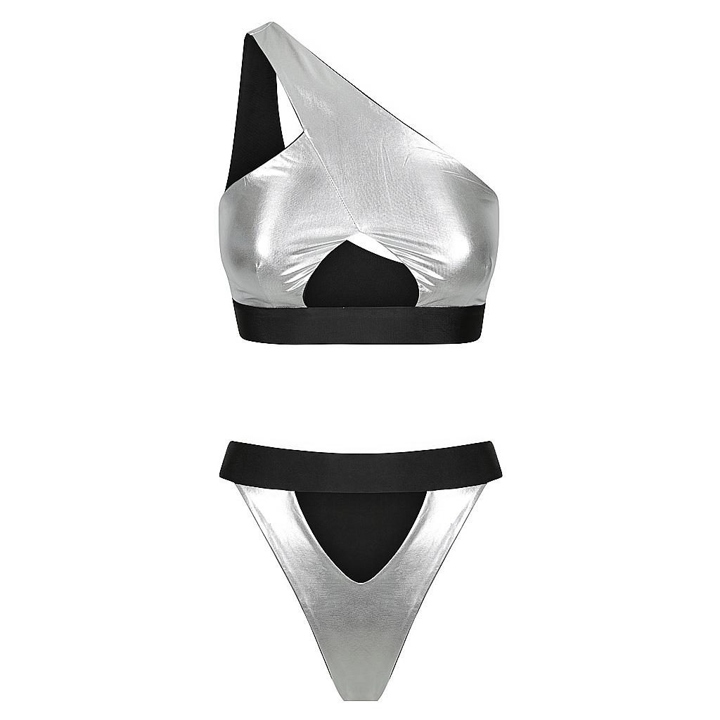 Shark Bay Bikini in Liquid Silver | Onyx Reversible